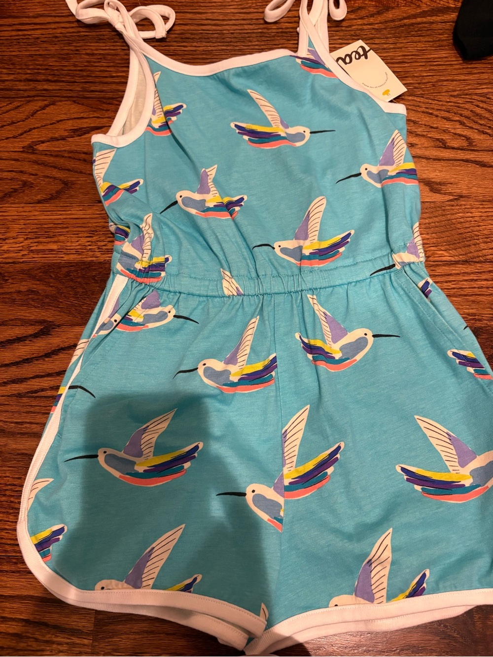 Tea Collection Teal Hummingbird Tie-Shoulder Romper